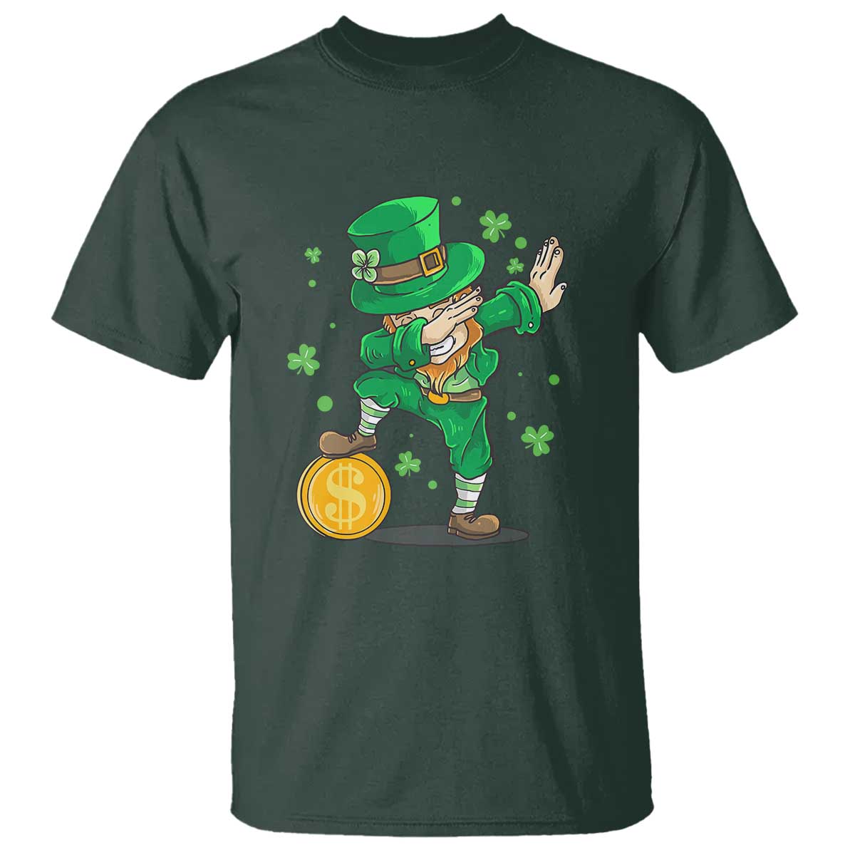 Cute Dabbing Leprechaun T Shirt Funny St Patricks Day TS02 Dark Forest Green Print Your Wear