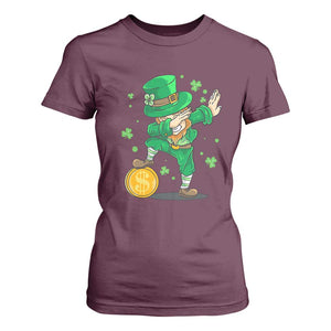 Cute Dabbing Leprechaun T Shirt For Women Funny St Patricks Day TS02 Maroon Print Your Wear