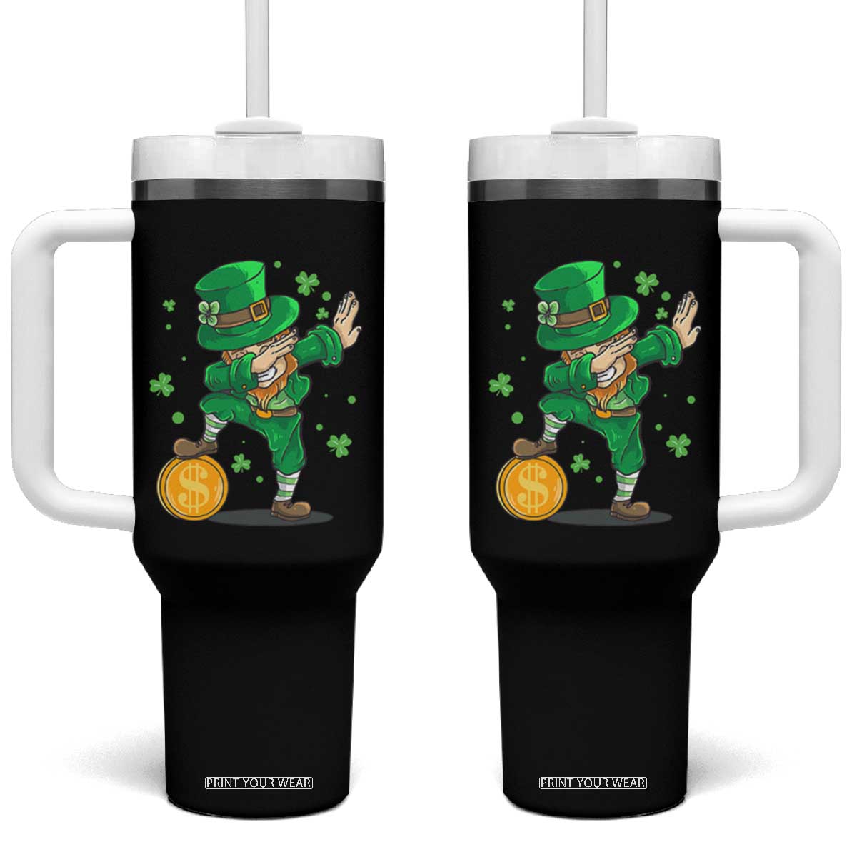 Cute Dabbing Leprechaun Tumbler With Handle Funny St Patricks Day TS02 One Size: 40 oz Black Print Your Wear