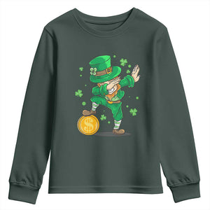 Cute Dabbing Leprechaun Youth Sweatshirt Funny St Patricks Day TS02 Dark Forest Green Print Your Wear