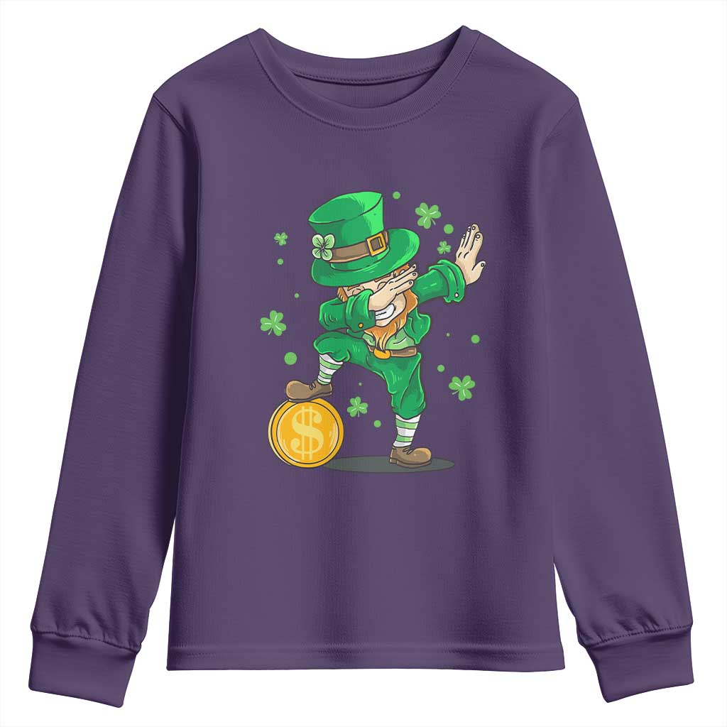 Cute Dabbing Leprechaun Youth Sweatshirt Funny St Patricks Day TS02 Purple Print Your Wear
