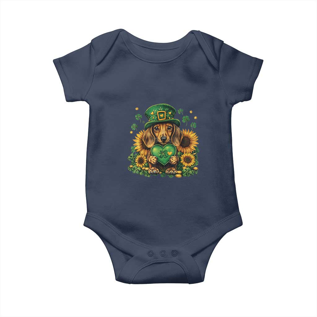 Cute Dachshund Leprechaun Baby Onesie Shamrock St. Patrick's Day Dog Lover TS02 Navy Print Your Wear