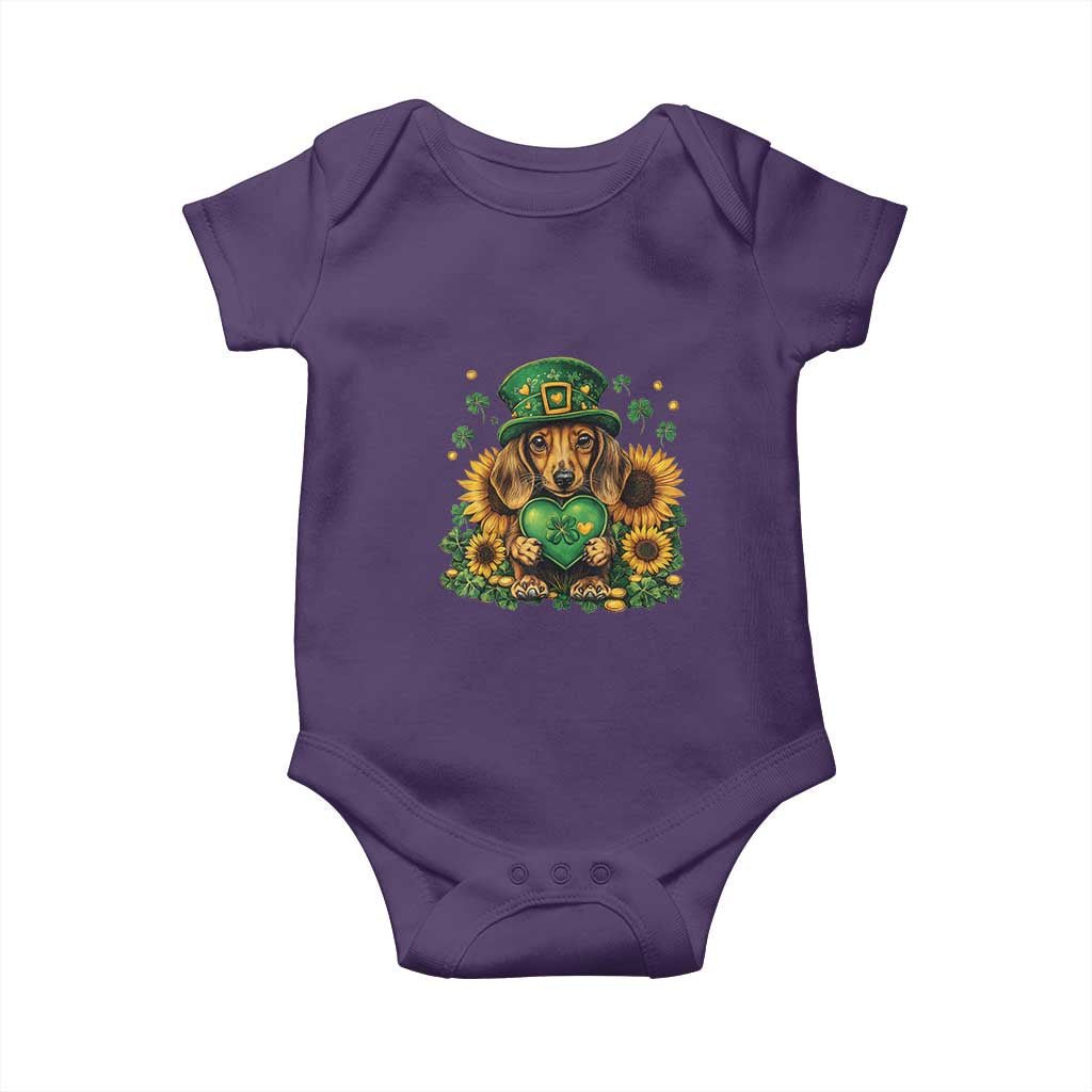 Cute Dachshund Leprechaun Baby Onesie Shamrock St. Patrick's Day Dog Lover TS02 Purple Print Your Wear