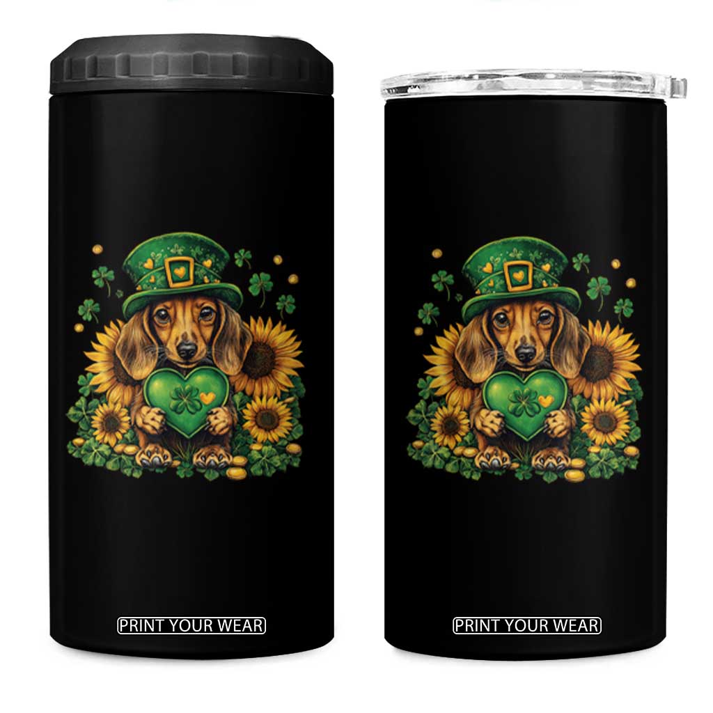 Cute Dachshund Leprechaun 4 in 1 Can Cooler Tumbler Shamrock St. Patrick's Day Dog Lover TS02 One Size: 16 oz Black Print Your Wear