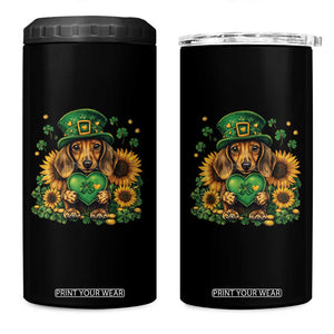 Cute Dachshund Leprechaun 4 in 1 Can Cooler Tumbler Shamrock St. Patrick's Day Dog Lover TS02 One Size: 16 oz Black Print Your Wear