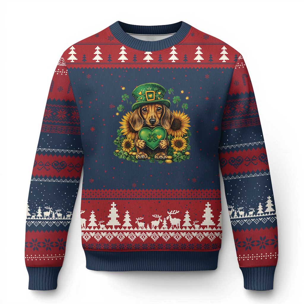 Cute Dachshund Leprechaun Ugly Christmas Sweater Shamrock St. Patrick's Day Dog Lover TS02 Navy Red Print Your Wear