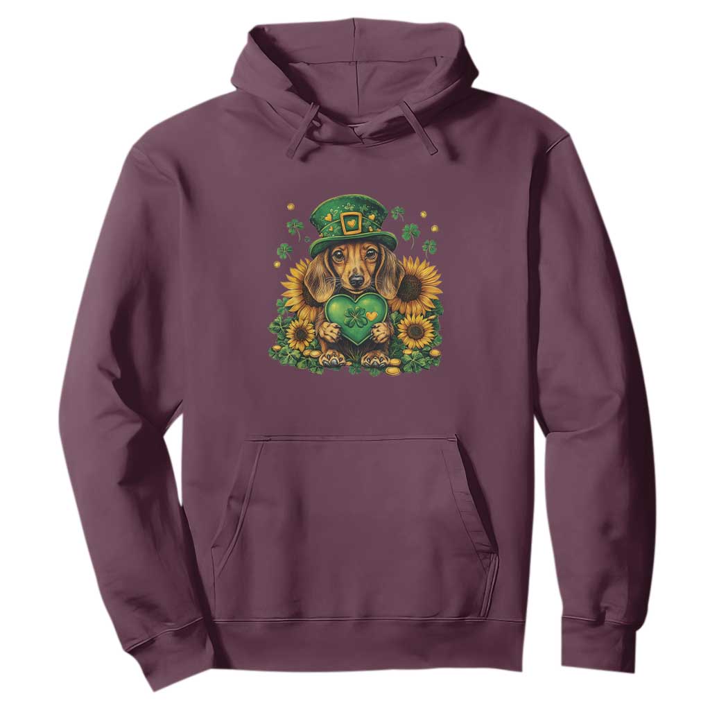 Cute Dachshund Leprechaun Hoodie Shamrock St. Patrick's Day Dog Lover TS02 Maroon Print Your Wear