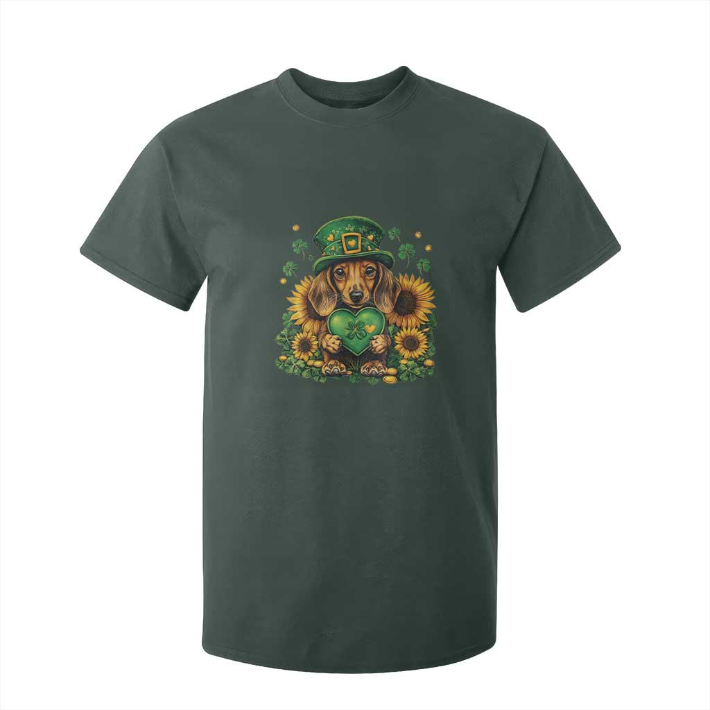 Cute Dachshund Leprechaun T Shirt For Kid Shamrock St. Patrick's Day Dog Lover TS02 Dark Forest Green Print Your Wear
