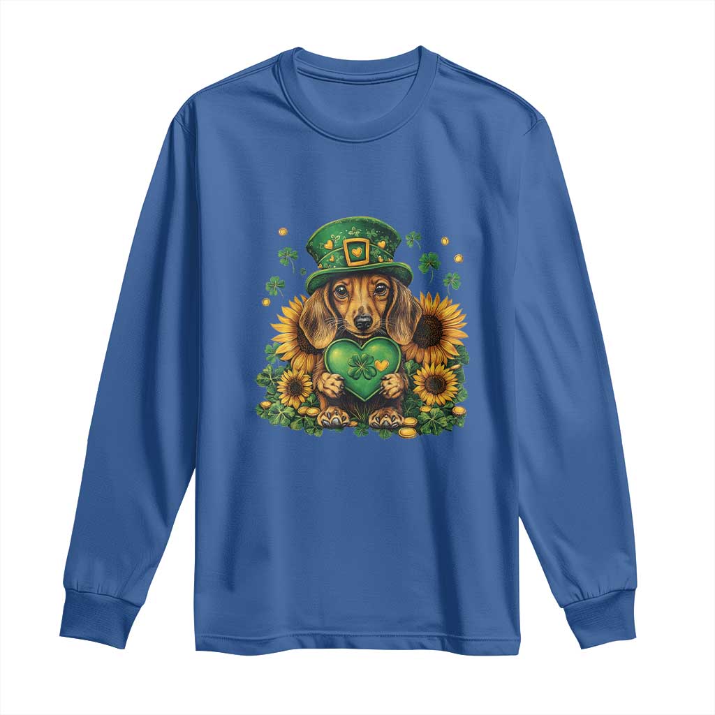 Cute Dachshund Leprechaun Long Sleeve Shirt Shamrock St. Patrick's Day Dog Lover TS02 Royal Blue Print Your Wear