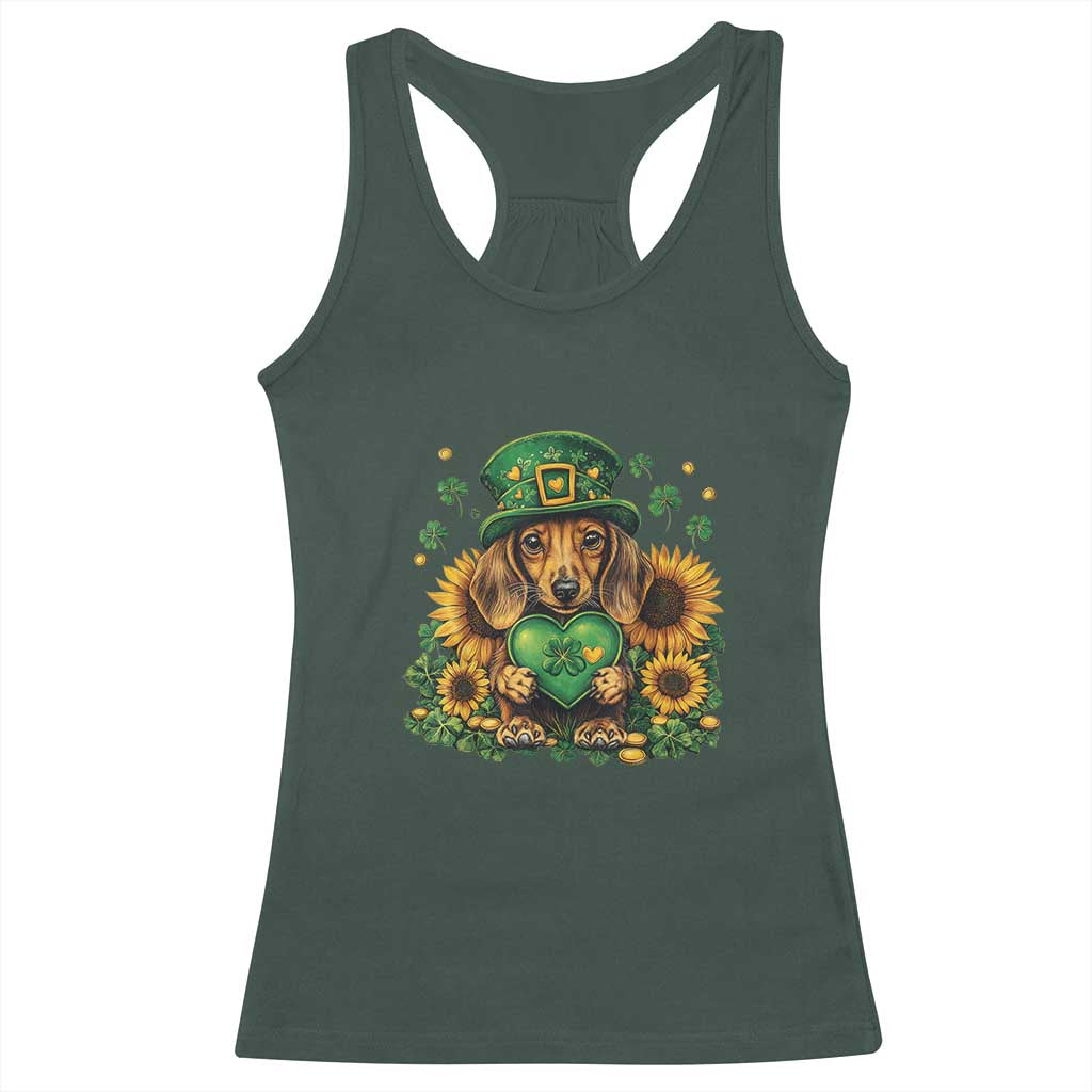 Cute Dachshund Leprechaun Racerback Tank Top Shamrock St. Patrick's Day Dog Lover TS02 Dark Forest Green Print Your Wear
