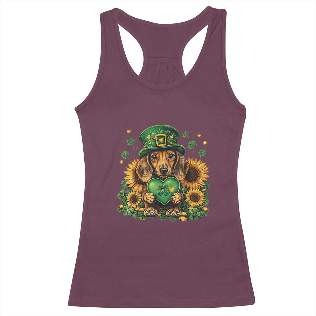 Cute Dachshund Leprechaun Racerback Tank Top Shamrock St. Patrick's Day Dog Lover TS02 Maroon Print Your Wear