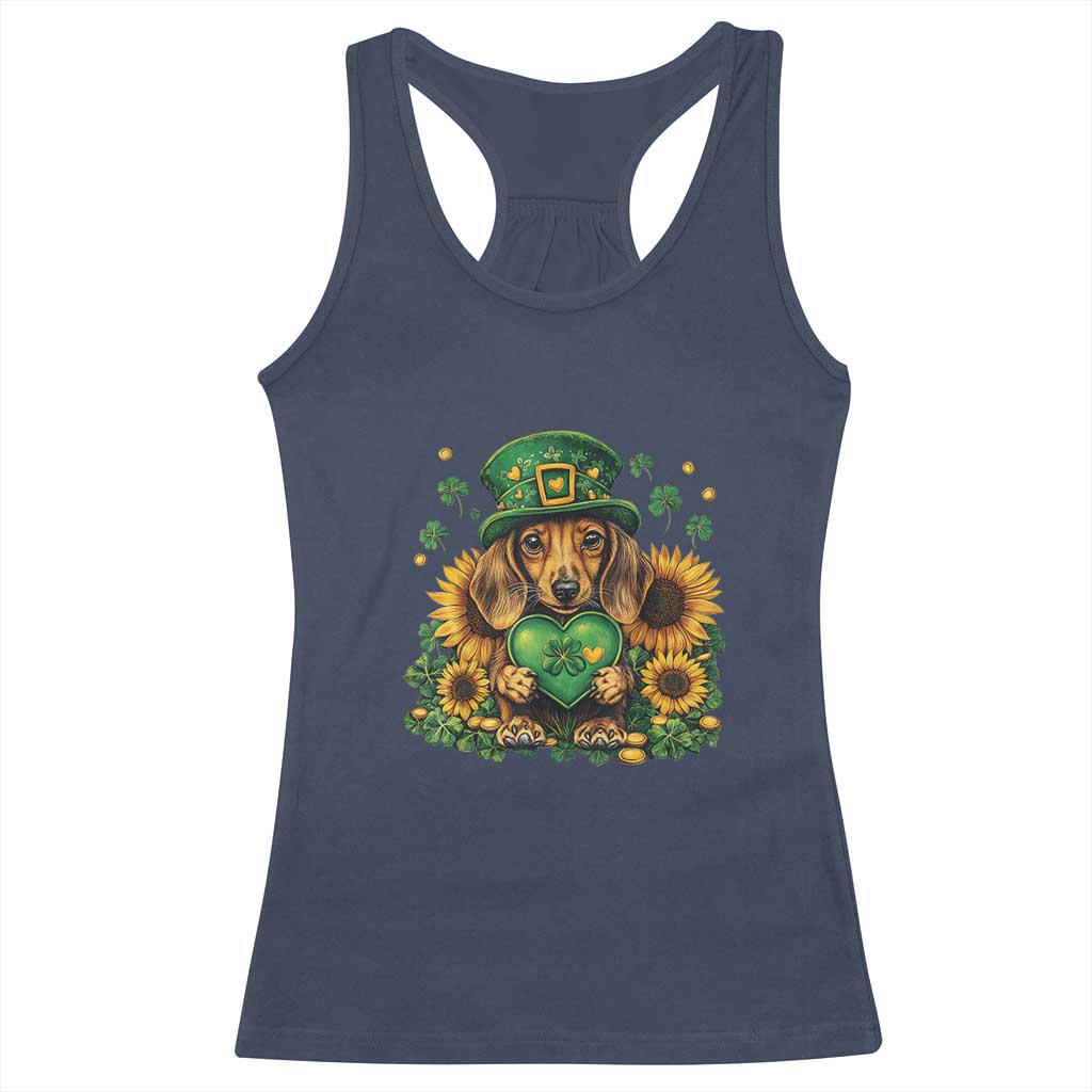 Cute Dachshund Leprechaun Racerback Tank Top Shamrock St. Patrick's Day Dog Lover TS02 Navy Print Your Wear