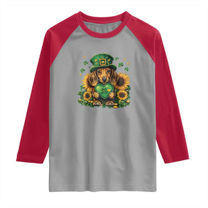 Cute Dachshund Leprechaun Raglan Shirt Shamrock St. Patrick's Day Dog Lover TS02 Sport Gray Red Print Your Wear