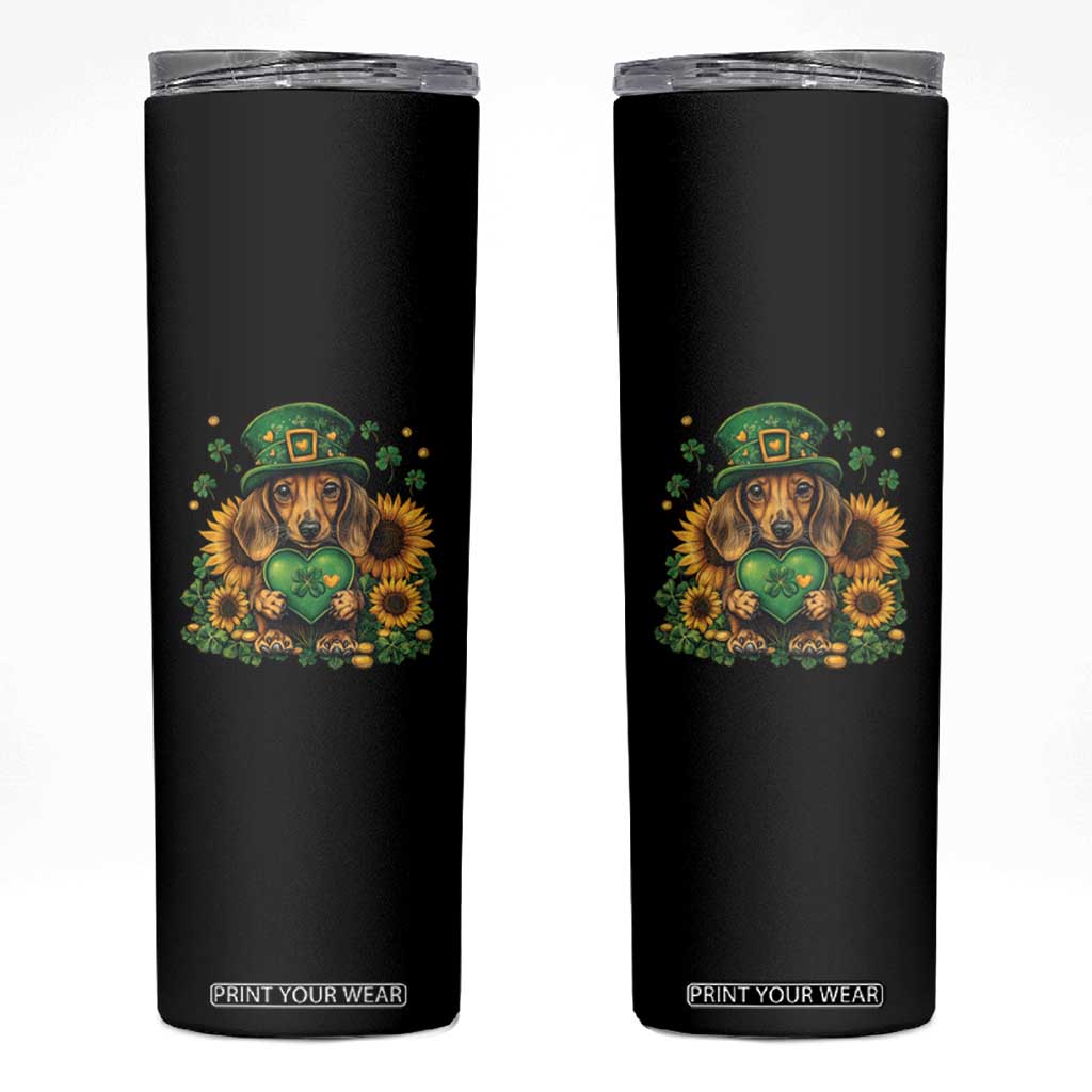 Cute Dachshund Leprechaun Skinny Tumbler Shamrock St. Patrick's Day Dog Lover TS02 Black Print Your Wear