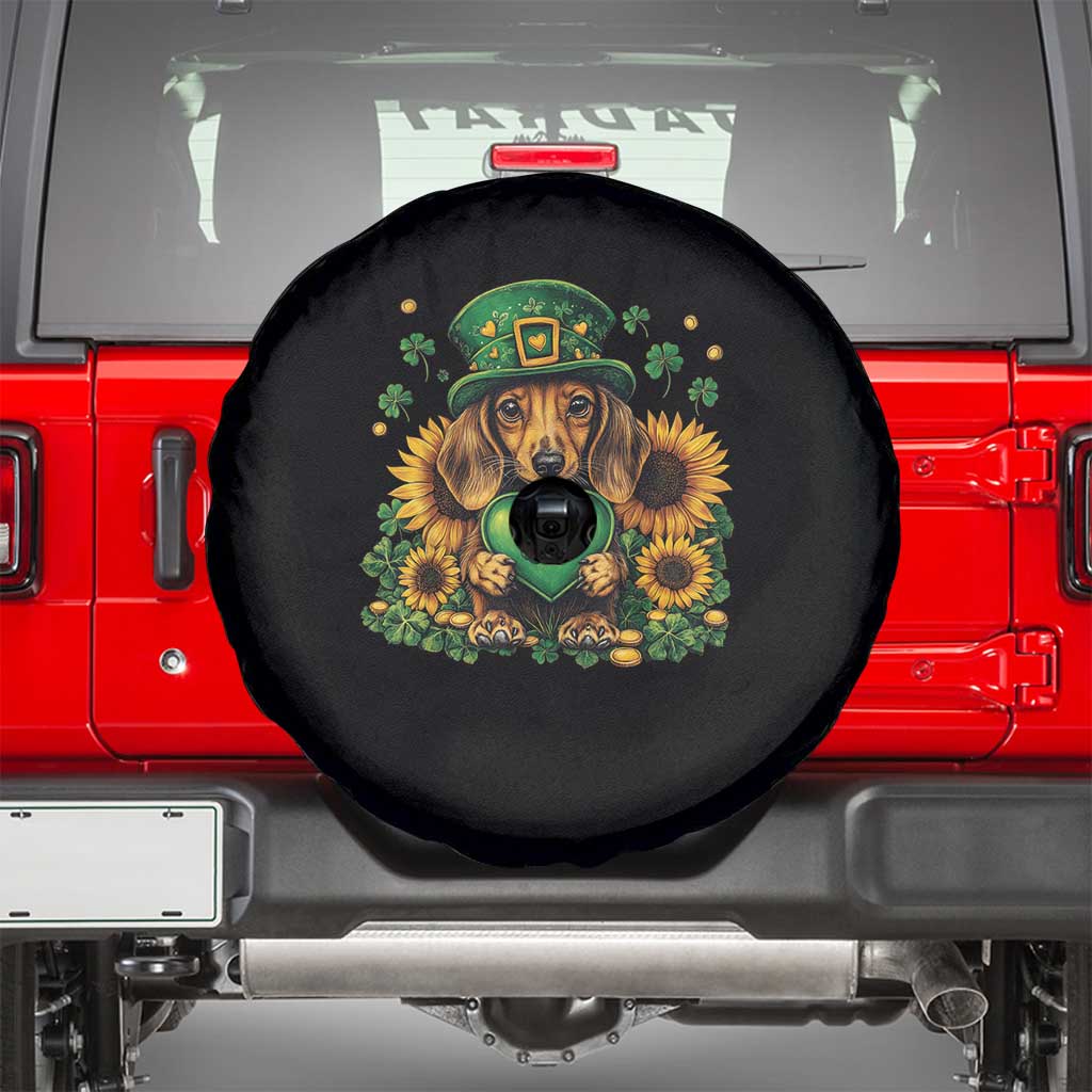 Cute Dachshund Leprechaun Spare Tire Cover Shamrock St. Patrick's Day Dog Lover TS02 Black Print Your Wear