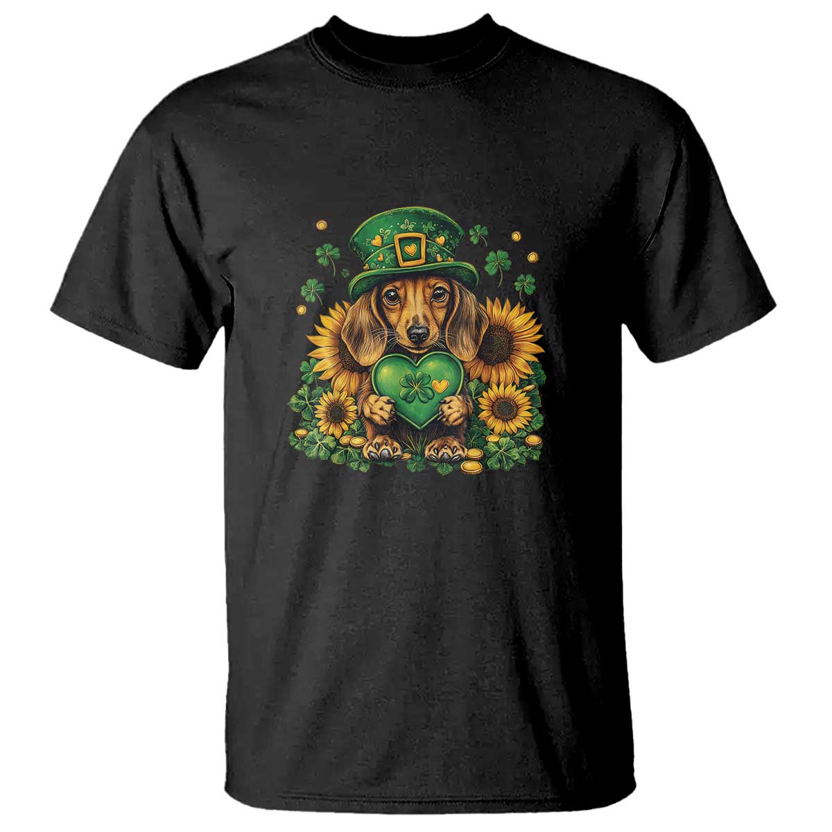 Cute Dachshund Leprechaun T Shirt Shamrock St. Patrick's Day Dog Lover TS02 Black Print Your Wear