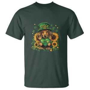 Cute Dachshund Leprechaun T Shirt Shamrock St. Patrick's Day Dog Lover TS02 Dark Forest Green Print Your Wear