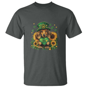 Cute Dachshund Leprechaun T Shirt Shamrock St. Patrick's Day Dog Lover TS02 Dark Heather Print Your Wear