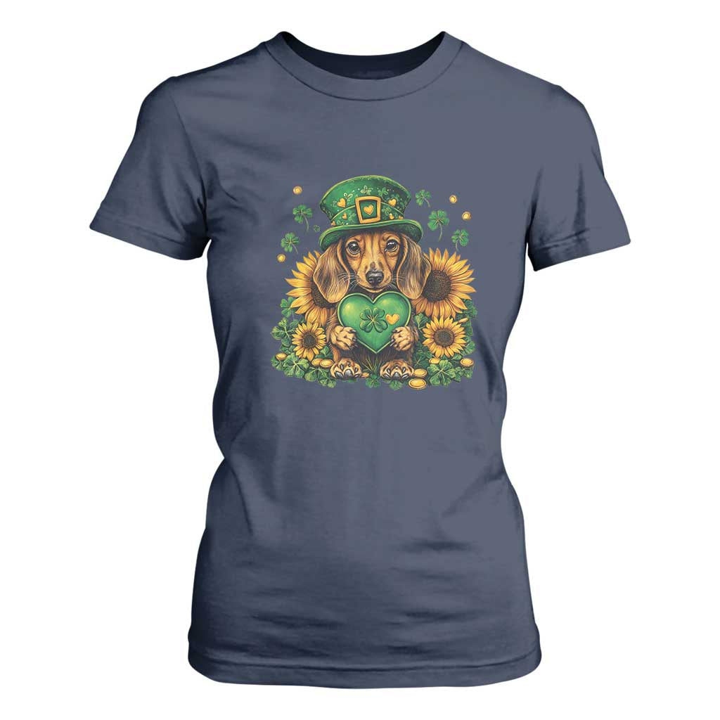 Cute Dachshund Leprechaun T Shirt For Women Shamrock St. Patrick's Day Dog Lover TS02 Navy Print Your Wear