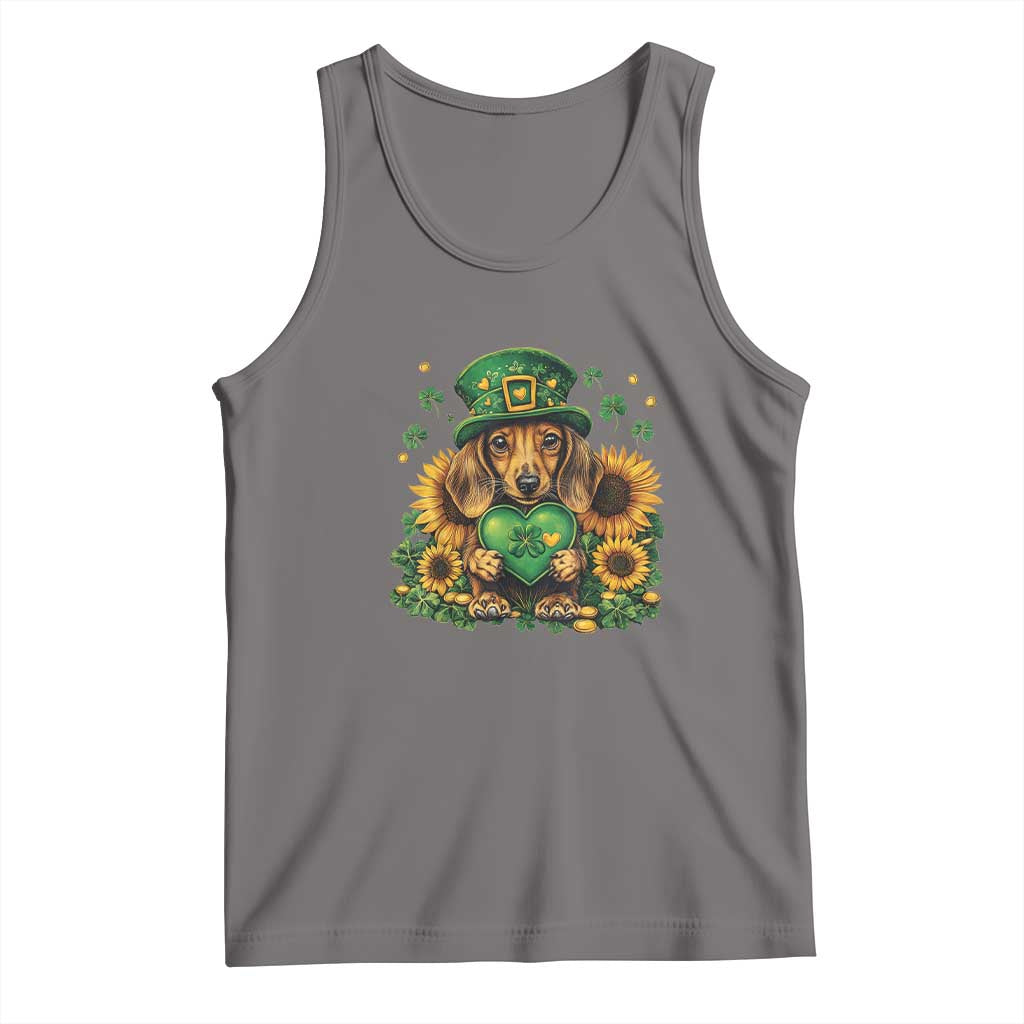 Cute Dachshund Leprechaun Tank Top Shamrock St. Patrick's Day Dog Lover TS02 Deep Heather Print Your Wear