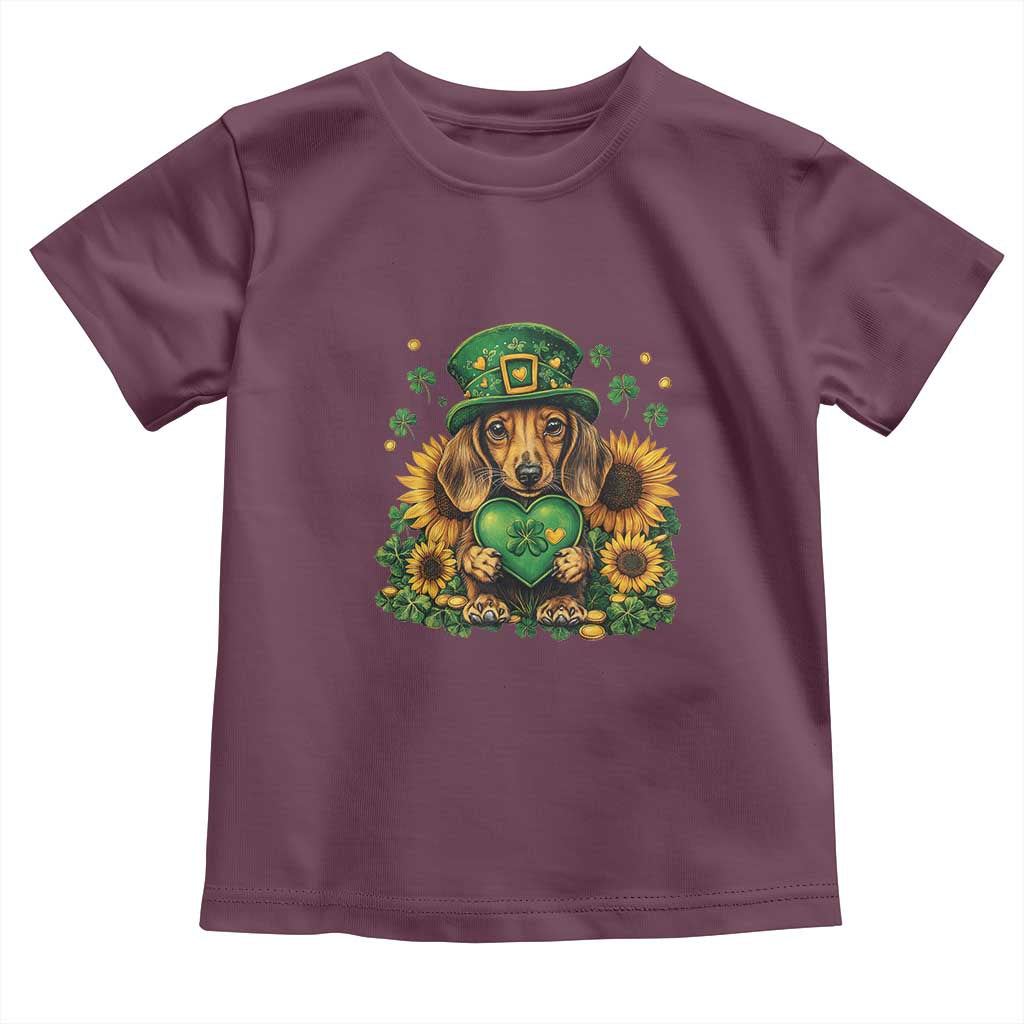 Cute Dachshund Leprechaun Toddler T Shirt Shamrock St. Patrick's Day Dog Lover TS02 Maroon Print Your Wear