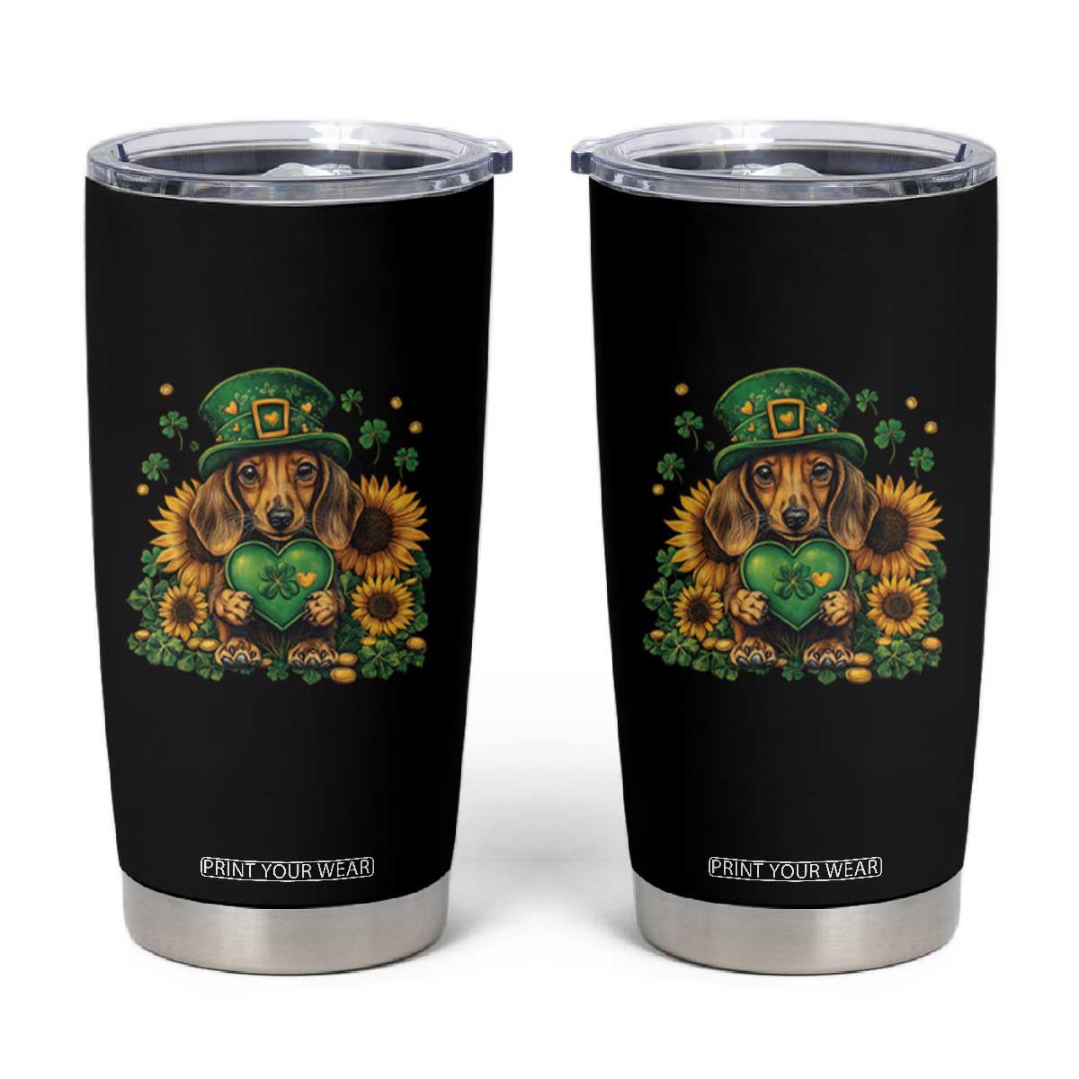 Cute Dachshund Leprechaun Tumbler Cup Shamrock St. Patrick's Day Dog Lover TS02 Black Print Your Wear