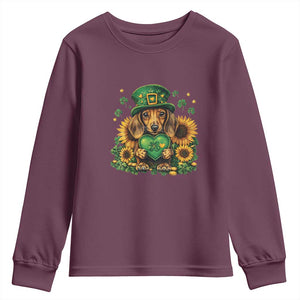 Cute Dachshund Leprechaun Youth Sweatshirt Shamrock St. Patrick's Day Dog Lover TS02 Maroon Print Your Wear