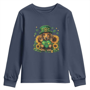 Cute Dachshund Leprechaun Youth Sweatshirt Shamrock St. Patrick's Day Dog Lover TS02 Navy Print Your Wear