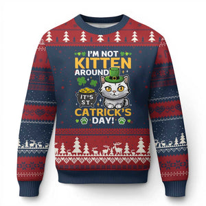 Cute Cat Leperchaun Ugly Christmas Sweater Im Not Kitten Around Catrick's Day St Patricks TS02 Navy Red Print Your Wear