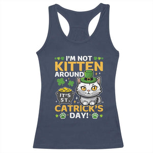 Cute Cat Leperchaun Racerback Tank Top Im Not Kitten Around Catrick's Day St Patricks TS02 Navy Print Your Wear