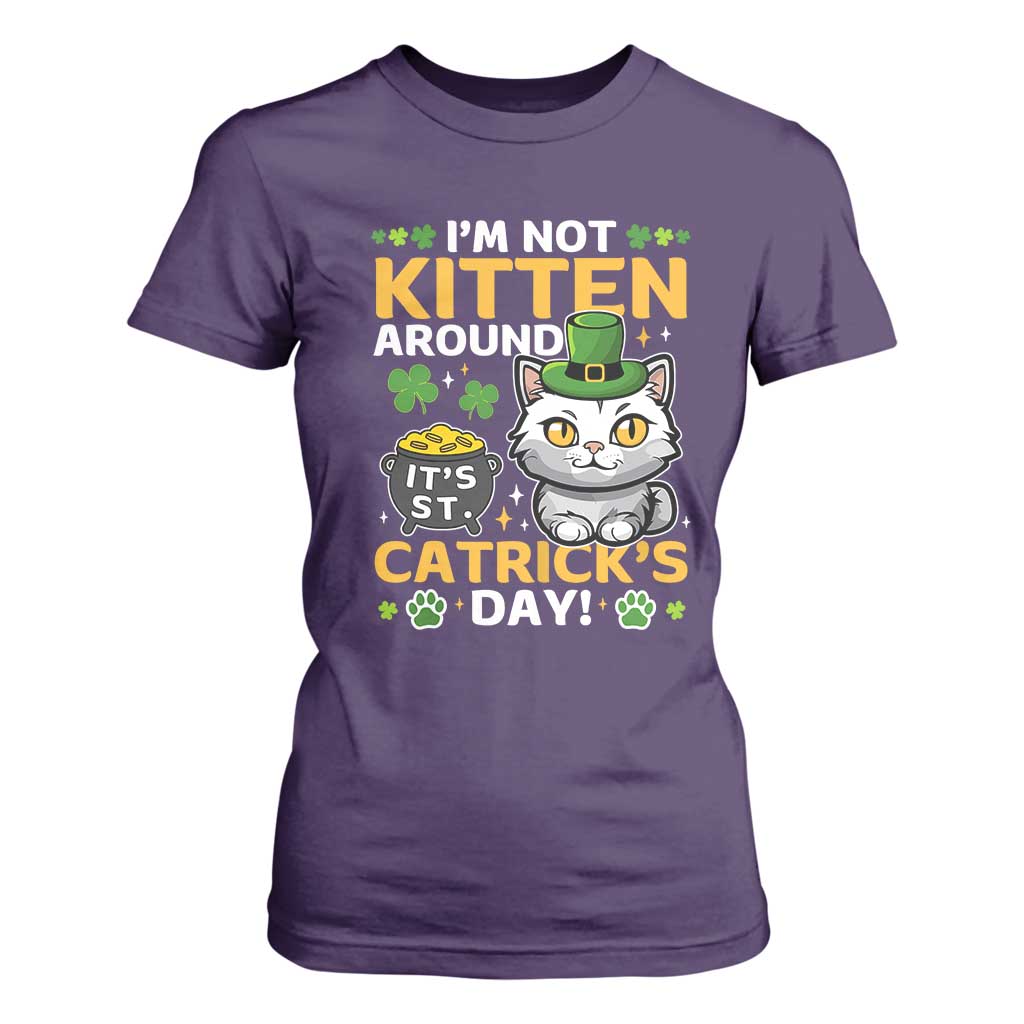 Cute Cat Leperchaun T Shirt For Women Im Not Kitten Around Catrick's Day St Patricks TS02 Purple Print Your Wear