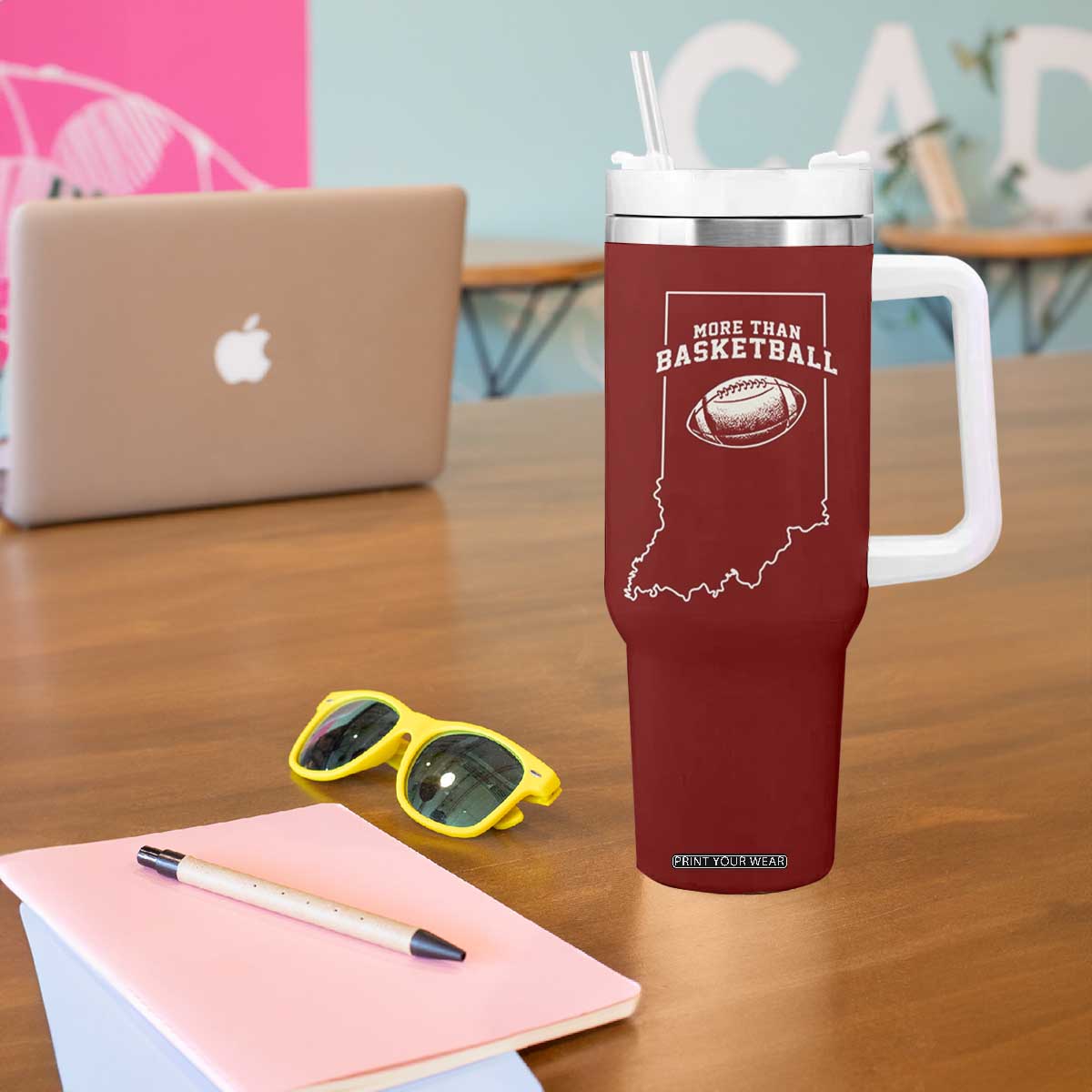 Indiana Football Era More Than Basketball Tumbler With Handle Hoosier State Fan Sports Pride TS02 Print Your Wear