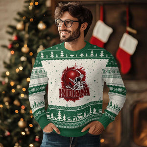 Indiana Game Day Energy Ugly Christmas Sweater Football Helmet Splash Hoosier State Sports Pride TS02 Beige Green Print Your Wear