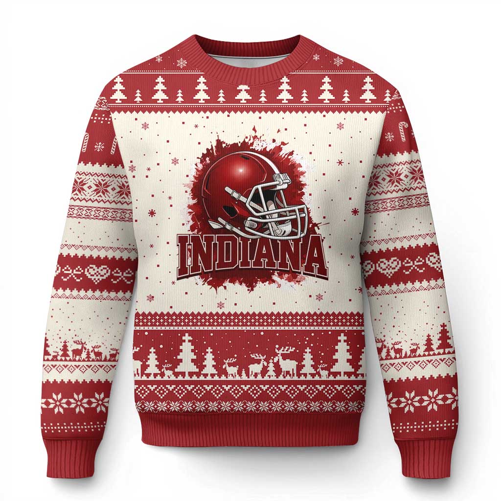 Indiana Game Day Energy Ugly Christmas Sweater Football Helmet Splash Hoosier State Sports Pride TS02 Beige Red Print Your Wear
