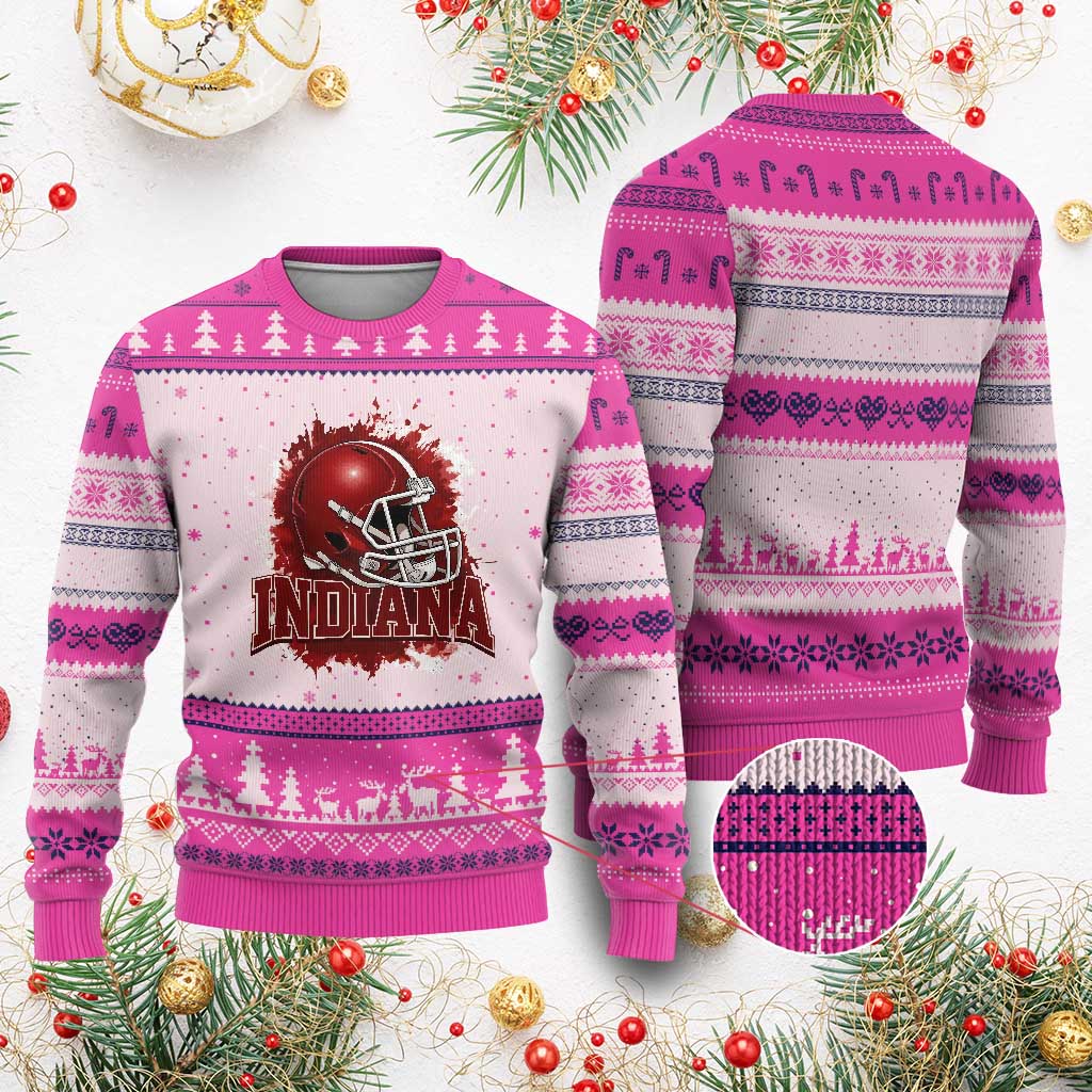 Indiana Game Day Energy Ugly Christmas Sweater Football Helmet Splash Hoosier State Sports Pride TS02 Hot Pink Print Your Wear