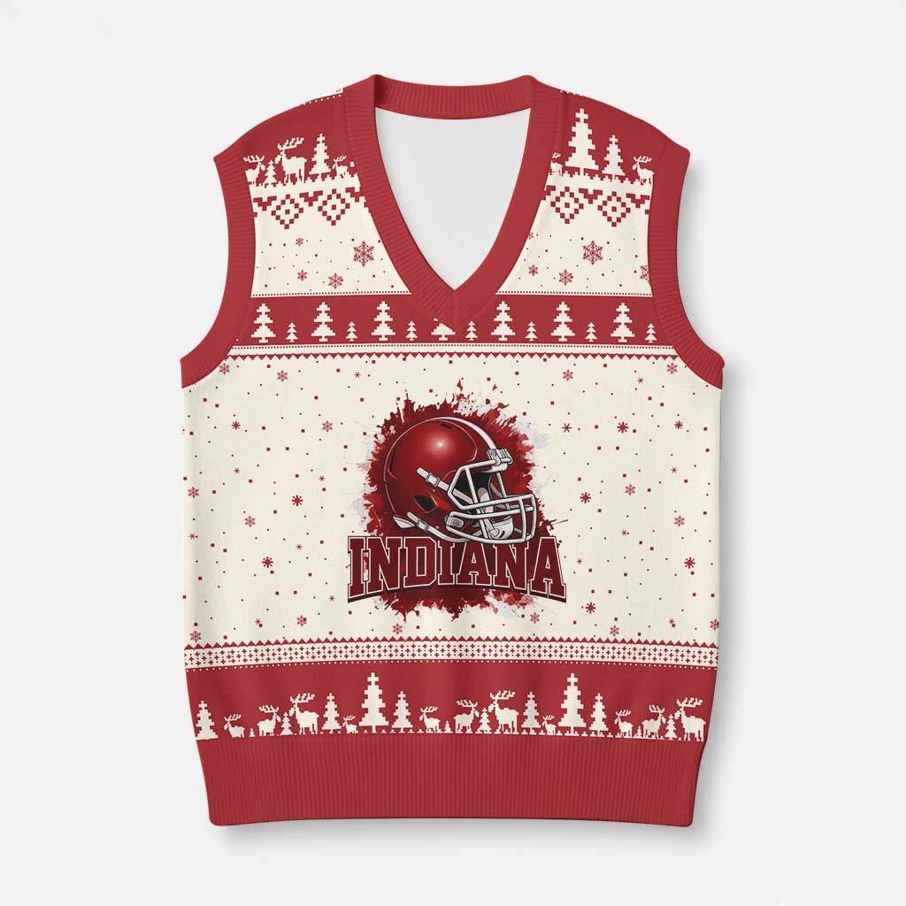 Indiana Game Day Energy V-Neck Knit Sweater Vest Football Helmet Splash Hoosier State Sports Pride TS02 Beige Red Print Your Wear