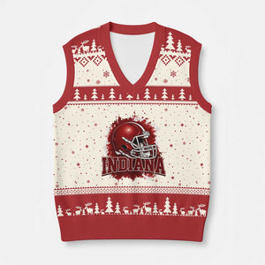 Indiana Game Day Energy V-Neck Knit Sweater Vest Football Helmet Splash Hoosier State Sports Pride TS02 Beige Red Print Your Wear
