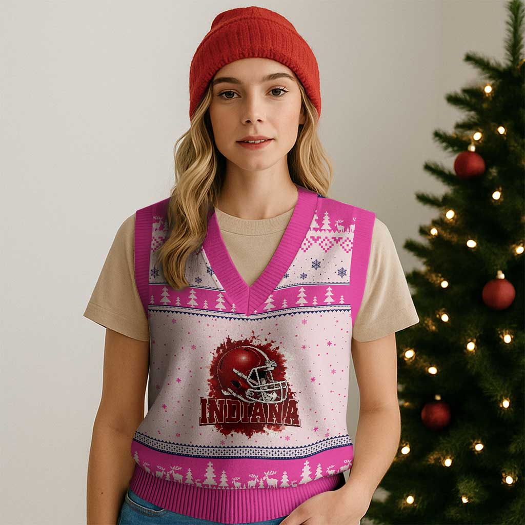 Indiana Game Day Energy V-Neck Knit Sweater Vest Football Helmet Splash Hoosier State Sports Pride TS02 Hot Pink Print Your Wear
