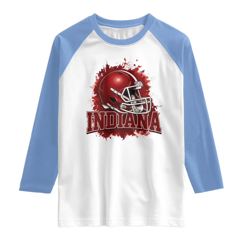 Indiana Game Day Energy Raglan Shirt Football Helmet Splash Hoosier State Sports Pride TS02 White Carolina Blue Print Your Wear
