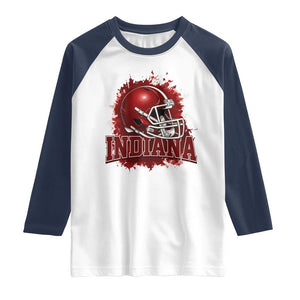 Indiana Game Day Energy Raglan Shirt Football Helmet Splash Hoosier State Sports Pride TS02 White Navy Print Your Wear