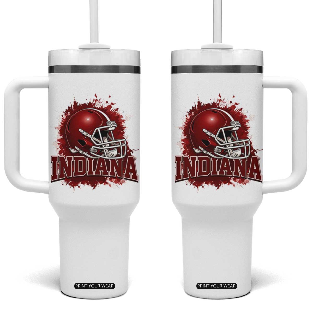 Indiana Game Day Energy Tumbler With Handle Football Helmet Splash Hoosier State Sports Pride TS02 One Size: 40 oz White Print Your Wear