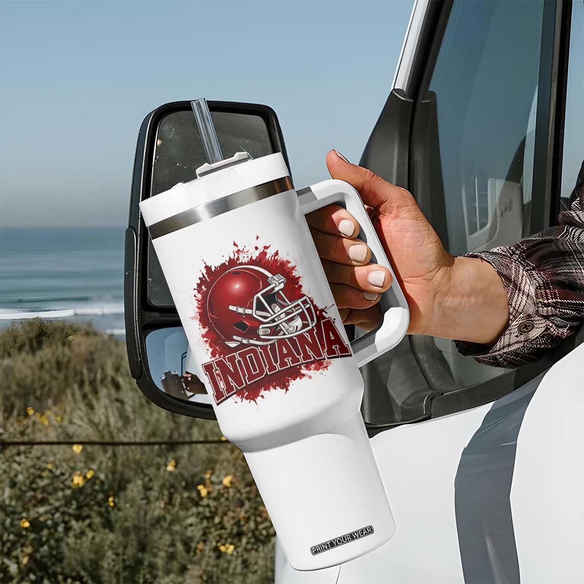Indiana Game Day Energy Tumbler With Handle Football Helmet Splash Hoosier State Sports Pride TS02 Print Your Wear