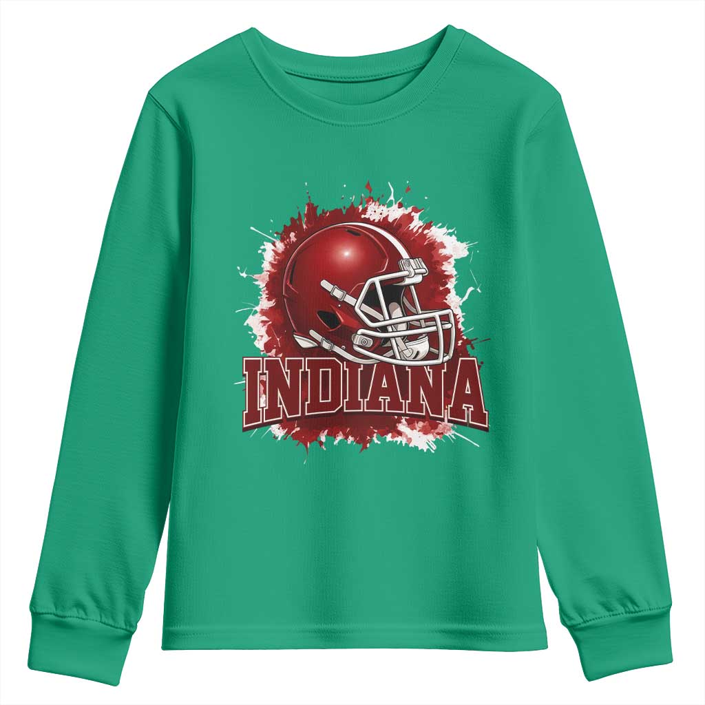 Indiana Game Day Energy Youth Sweatshirt Football Helmet Splash Hoosier State Sports Pride TS02 Irish Green Print Your Wear