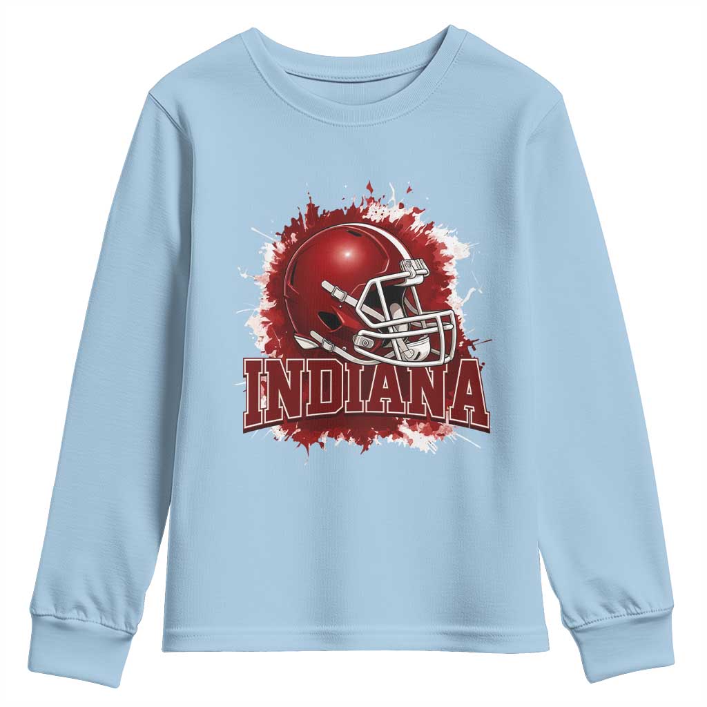 Indiana Game Day Energy Youth Sweatshirt Football Helmet Splash Hoosier State Sports Pride TS02 Light Blue Print Your Wear