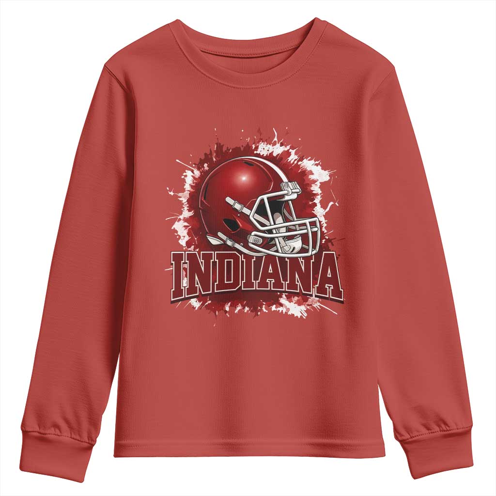 Indiana Game Day Energy Youth Sweatshirt Football Helmet Splash Hoosier State Sports Pride TS02 Red Print Your Wear