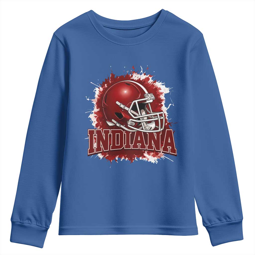 Indiana Game Day Energy Youth Sweatshirt Football Helmet Splash Hoosier State Sports Pride TS02 Royal Blue Print Your Wear