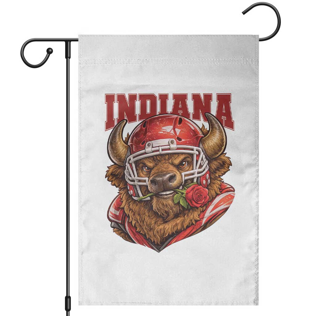 Indiana Football Spirit Bison with Rose Graphic Garden Flag Hoosier State Sports Pride TS02 White Print Your Wear