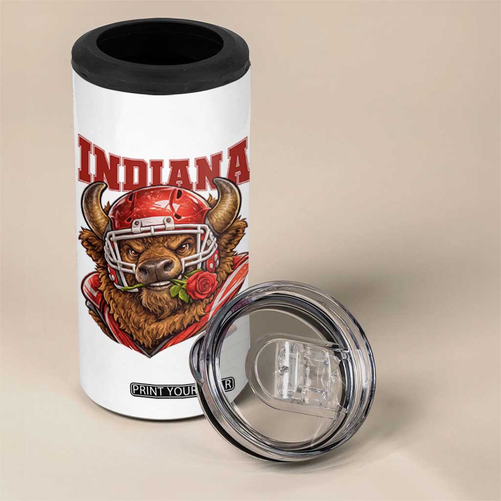 Indiana Football Spirit Bison with Rose Graphic 4 in 1 Can Cooler Tumbler Hoosier State Sports Pride TS02 Print Your Wear