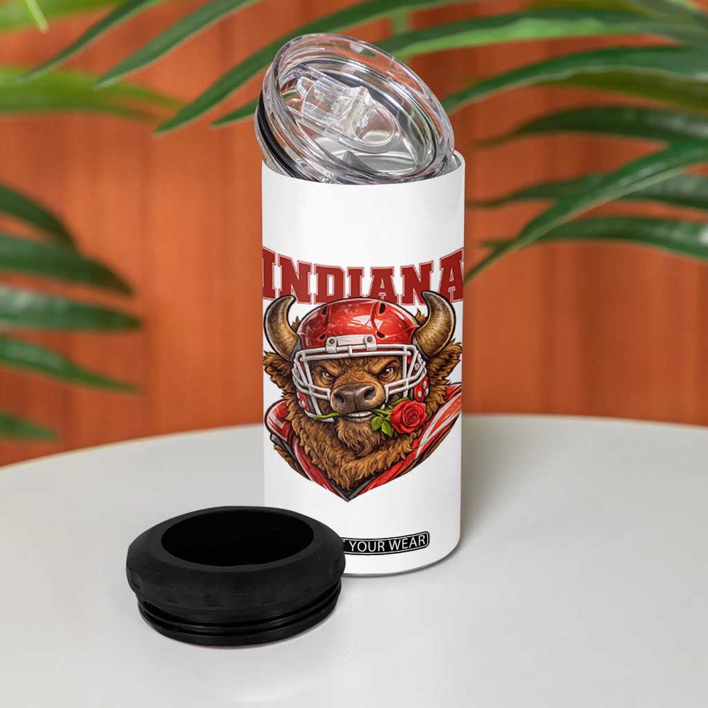Indiana Football Spirit Bison with Rose Graphic 4 in 1 Can Cooler Tumbler Hoosier State Sports Pride TS02 Print Your Wear