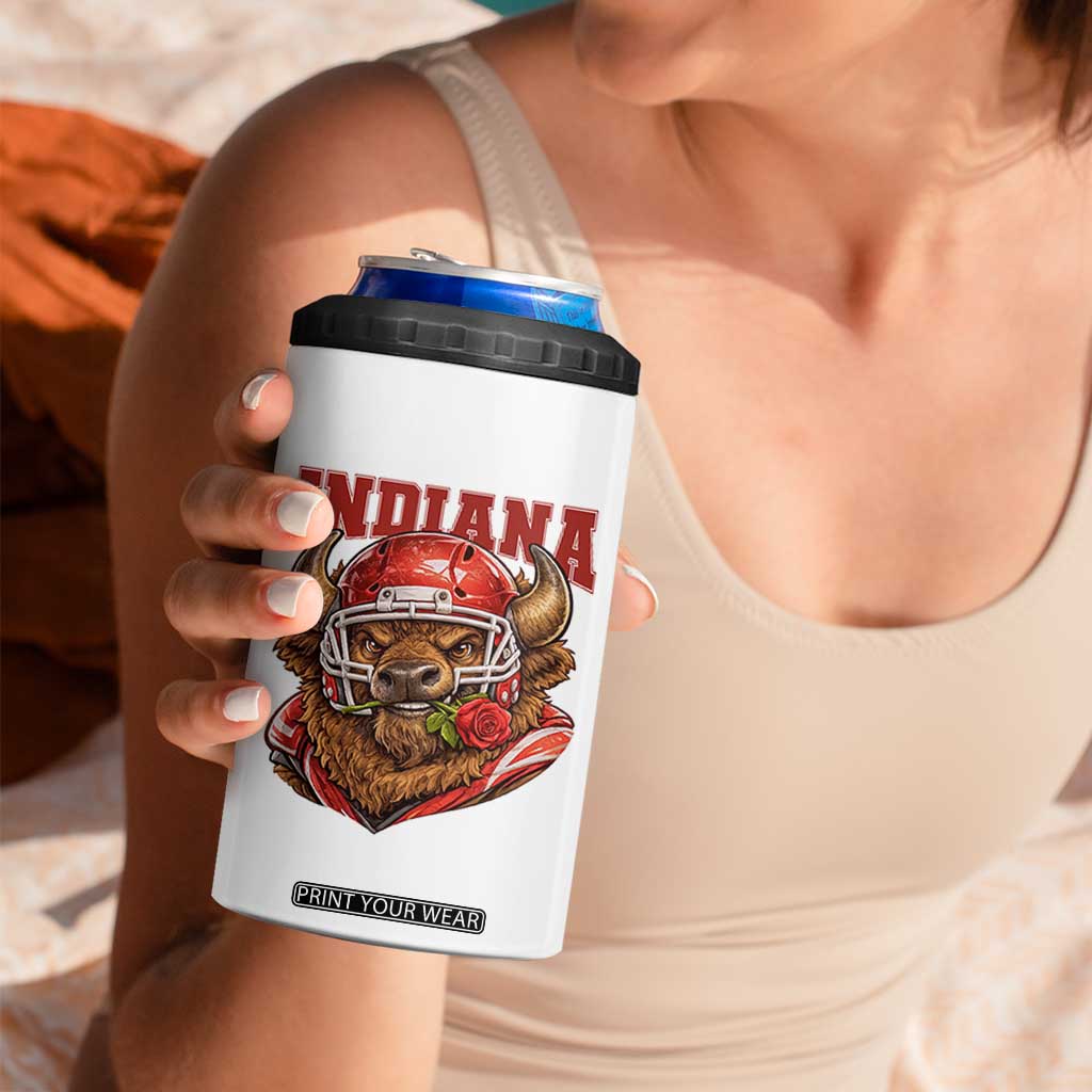Indiana Football Spirit Bison with Rose Graphic 4 in 1 Can Cooler Tumbler Hoosier State Sports Pride TS02 Print Your Wear